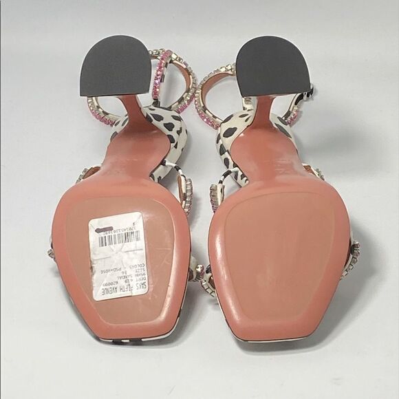 Amina Muaddi Gilda Crystal-Embellished Dalmation-Print Satin Sandals size 36 - Picture 10 of 12
